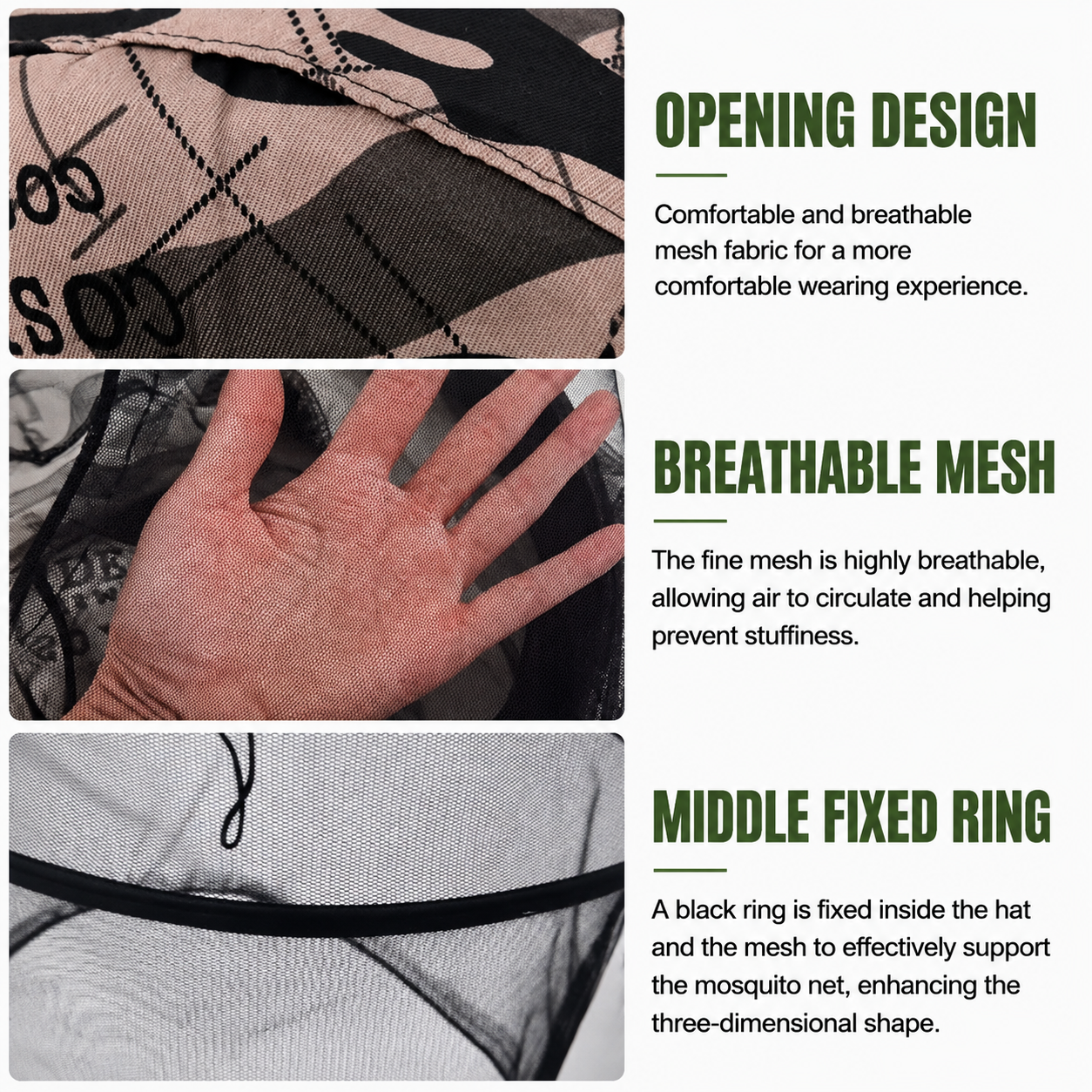 Camouflage-3 Foldable Mosquito Net Fishing Hat with Storage Bag - Wide Brim Sun Shade and Adjustable Dense Mesh Face Veil, Outdoor Headwear for Angling & Leisure Kemu |Fashion Home Kitchen Beauty