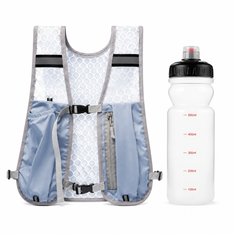 Blue Lightweight Running Hydration Vest Backpack + 500ML Water Bottle - Breathable Mesh Reflective Sports Pack with 4 Straps, Cup / Phone Holder and Back Zipper Pocket for Marathon Hiking Cycling Trail Running Kemu |Fashion Home Kitchen Beauty
