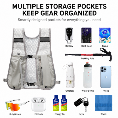 Grey Lightweight Running Hydration Vest Backpack + 500ML Water Bottle - Breathable Mesh Reflective Sports Pack with 4 Straps, Cup / Phone Holder and Back Zipper Pocket for Marathon Hiking Cycling Trail Running Kemu |Fashion Home Kitchen Beauty
