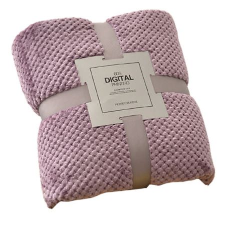 45 x 65cm Mauve Pineapple Grid Plush Blanket - Soft Thick Flannel Jacquard Throw, Fade Resistent & Machine Washable, Lightweight Travel and Spring Summer Bedding