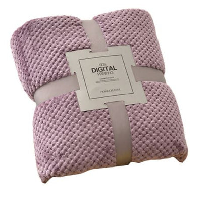 45 x 65cm Mauve Pineapple Grid Plush Blanket - Soft Thick Flannel Jacquard Throw, Fade Resistent & Machine Washable, Lightweight Travel and Spring Summer Bedding