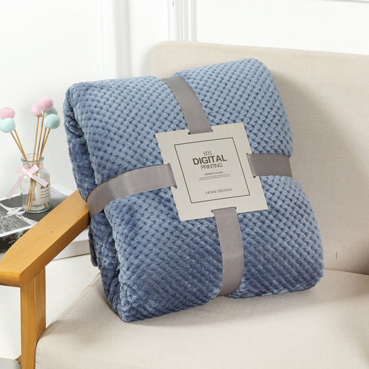 45 x 65cm Blue and Grey Pineapple Grid Plush Blanket - Soft Thick Flannel Jacquard Throw, Fade Resistent & Machine Washable, Lightweight Travel and Spring Summer Bedding
