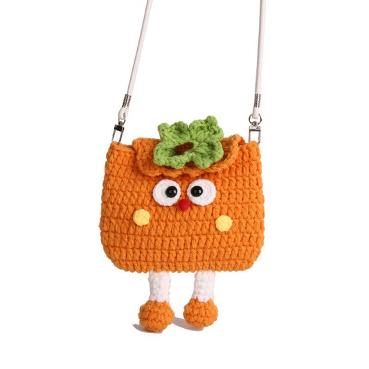 Persimmons Knitted Crossbody Bag - Handmade Crochet Mini Purse with Adjustable Strap, Cute Cartoon Fruit Design, Lightweight 110g, Phone and Essentials Organizer for Women and Girls Kemu |Fashion Home Kitchen Beauty
