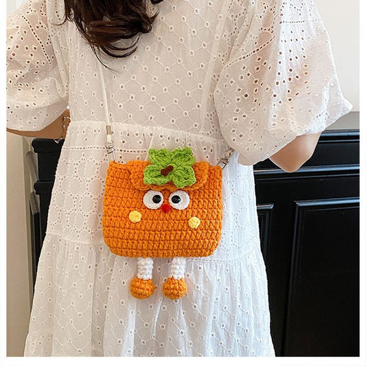 Persimmons Knitted Crossbody Bag - Handmade Crochet Mini Purse with Adjustable Strap, Cute Cartoon Fruit Design, Lightweight 110g, Phone and Essentials Organizer for Women and Girls Kemu |Fashion Home Kitchen Beauty