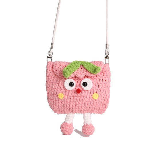 Peaches Knitted Crossbody Bag - Handmade Crochet Mini Purse with Adjustable Strap, Cute Cartoon Fruit Design, Lightweight 110g, Phone and Essentials Organizer for Women and Girls Kemu |Fashion Home Kitchen Beauty