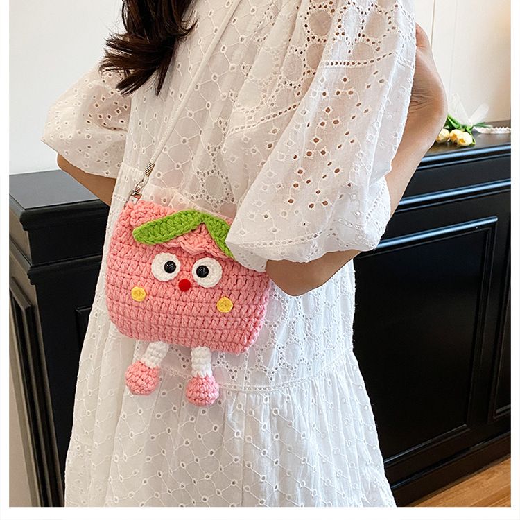 Peaches Knitted Crossbody Bag - Handmade Crochet Mini Purse with Adjustable Strap, Cute Cartoon Fruit Design, Lightweight 110g, Phone and Essentials Organizer for Women and Girls Kemu |Fashion Home Kitchen Beauty