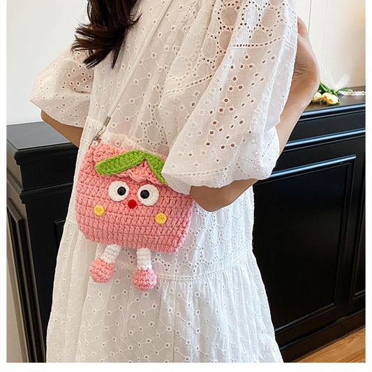 Peaches Knitted Crossbody Bag - Handmade Crochet Mini Purse with Adjustable Strap, Cute Cartoon Fruit Design, Lightweight 110g, Phone and Essentials Organizer for Women and Girls Kemu |Fashion Home Kitchen Beauty