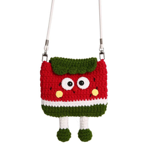 Watermelon Knitted Crossbody Bag - Handmade Crochet Mini Purse with Adjustable Strap, Cute Cartoon Fruit Design, Lightweight 110g, Phone and Essentials Organizer for Women and Girls Kemu |Fashion Home Kitchen Beauty