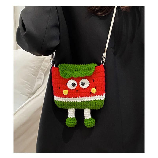 Watermelon Knitted Crossbody Bag - Handmade Crochet Mini Purse with Adjustable Strap, Cute Cartoon Fruit Design, Lightweight 110g, Phone and Essentials Organizer for Women and Girls Kemu |Fashion Home Kitchen Beauty