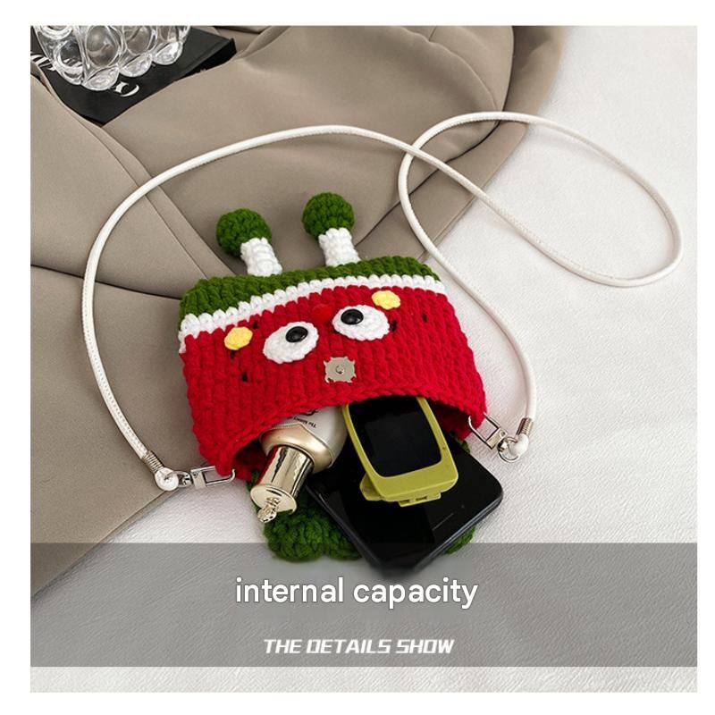 Watermelon Knitted Crossbody Bag - Handmade Crochet Mini Purse with Adjustable Strap, Cute Cartoon Fruit Design, Lightweight 110g, Phone and Essentials Organizer for Women and Girls Kemu |Fashion Home Kitchen Beauty