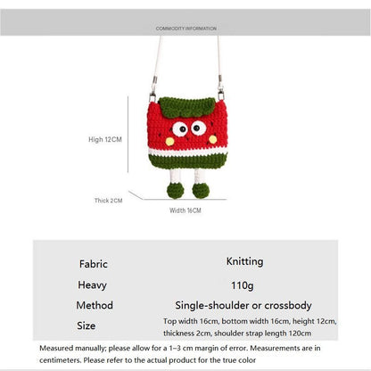 Watermelon Knitted Crossbody Bag - Handmade Crochet Mini Purse with Adjustable Strap, Cute Cartoon Fruit Design, Lightweight 110g, Phone and Essentials Organizer for Women and Girls Kemu |Fashion Home Kitchen Beauty