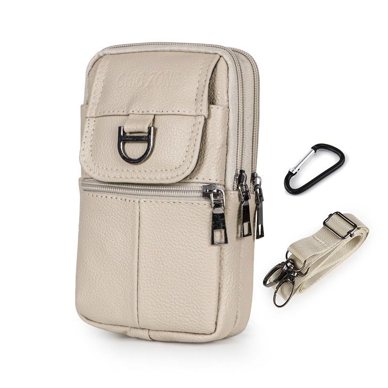 Beige Leather Belt Phone Pouch - Multi-Pocket Waist Bag with Shoulder Strap, Durable Zipper Closure for Work, Cycling & Daily Carry Kemu |Fashion Home Kitchen Beauty