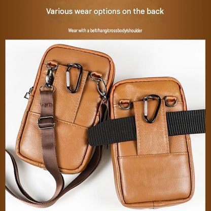 Beige Leather Belt Phone Pouch - Multi-Pocket Waist Bag with Shoulder Strap, Durable Zipper Closure for Work, Cycling & Daily Carry Kemu |Fashion Home Kitchen Beauty