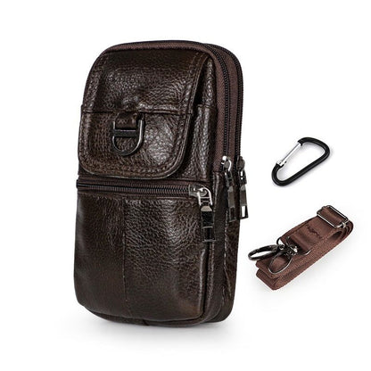 Dark brown Leather Belt Phone Pouch - Multi-Pocket Waist Bag with Shoulder Strap, Durable Zipper Closure for Work, Cycling & Daily Carry Kemu |Fashion Home Kitchen Beauty