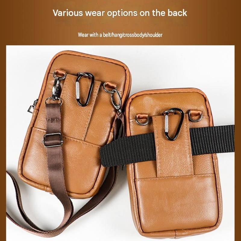 Dark brown Leather Belt Phone Pouch - Multi-Pocket Waist Bag with Shoulder Strap, Durable Zipper Closure for Work, Cycling & Daily Carry Kemu |Fashion Home Kitchen Beauty