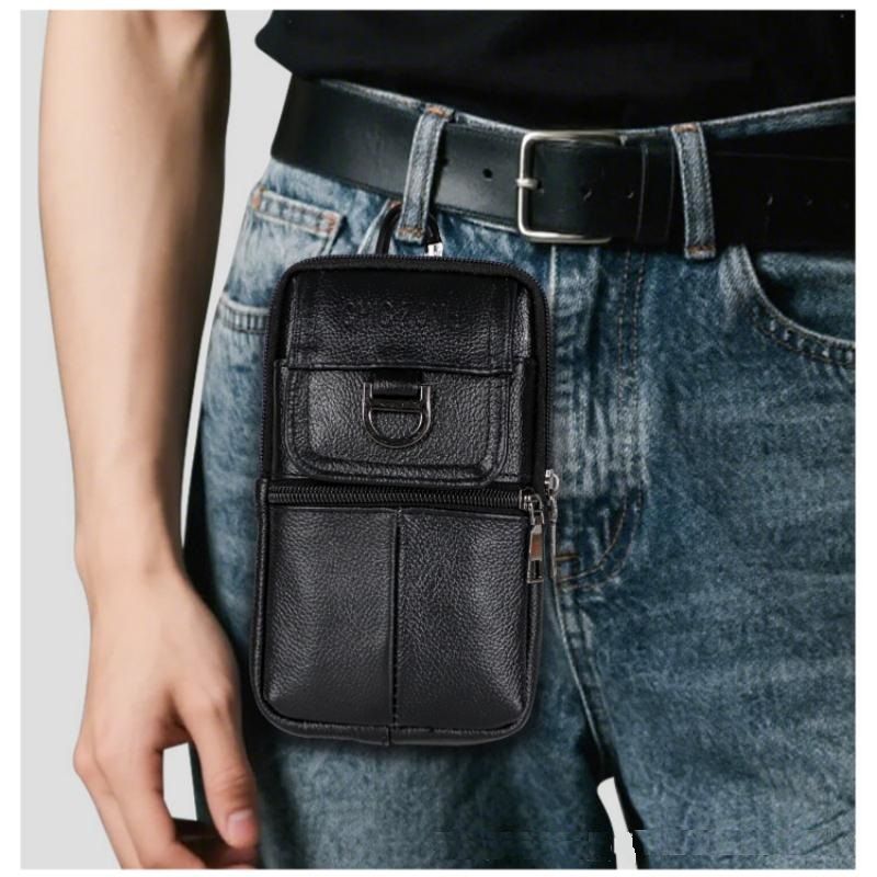 Dark brown Leather Belt Phone Pouch - Multi-Pocket Waist Bag with Shoulder Strap, Durable Zipper Closure for Work, Cycling & Daily Carry Kemu |Fashion Home Kitchen Beauty