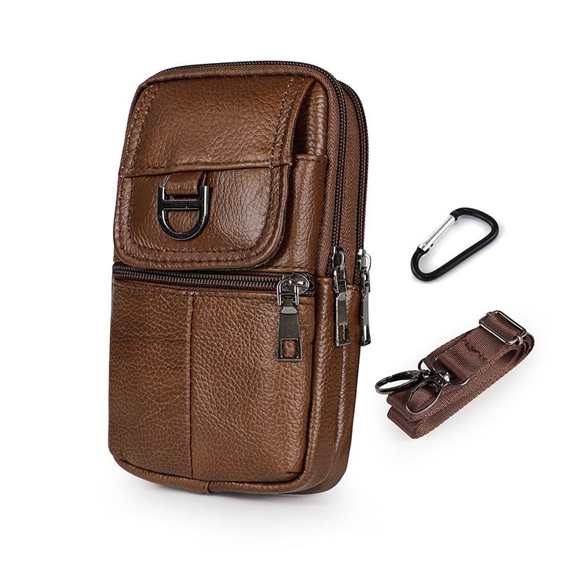 Brown Leather Belt Phone Pouch - Multi-Pocket Waist Bag with Shoulder Strap, Durable Zipper Closure for Work, Cycling & Daily Carry Kemu |Fashion Home Kitchen Beauty