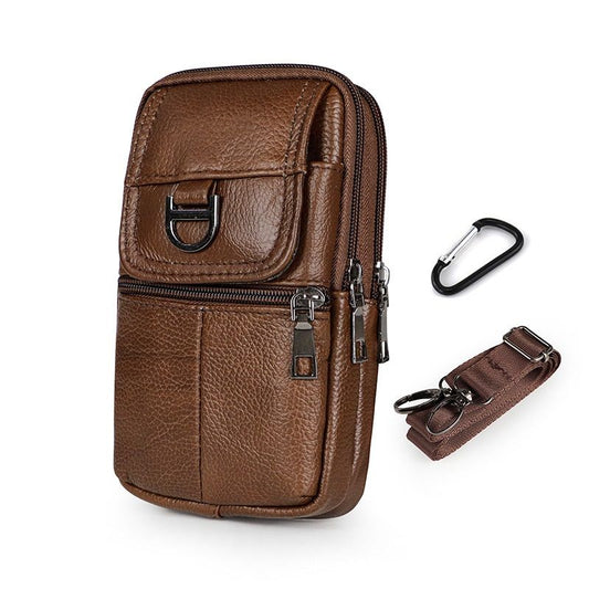 Brown Leather Belt Phone Pouch - Multi-Pocket Waist Bag with Shoulder Strap, Durable Zipper Closure for Work, Cycling & Daily Carry Kemu |Fashion Home Kitchen Beauty
