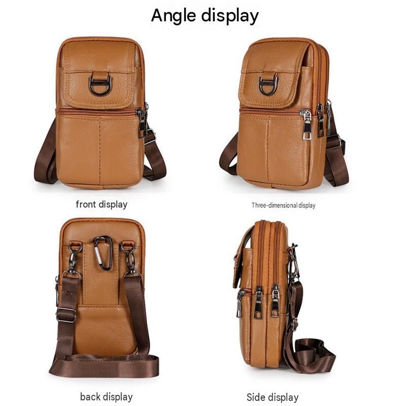 Brown Leather Belt Phone Pouch - Multi-Pocket Waist Bag with Shoulder Strap, Durable Zipper Closure for Work, Cycling & Daily Carry Kemu |Fashion Home Kitchen Beauty