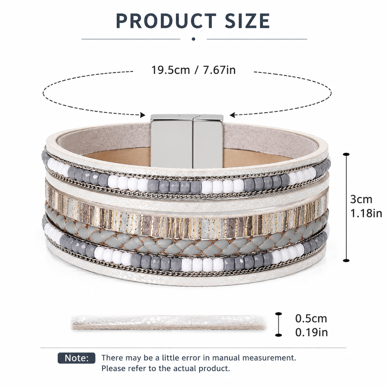Grey Bohemian Multi-Layer Leather Bracelet for Women - PU Faux Leather with Alloy Magnetic Clasp - Handwoven Cuff Bangle, Lightweight Fashion Jewelry Accessory Kemu |Fashion Home Kitchen Beauty