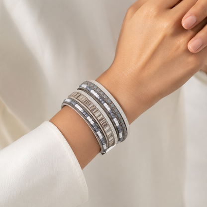 Grey Bohemian Multi-Layer Leather Bracelet for Women - PU Faux Leather with Alloy Magnetic Clasp - Handwoven Cuff Bangle, Lightweight Fashion Jewelry Accessory Kemu |Fashion Home Kitchen Beauty
