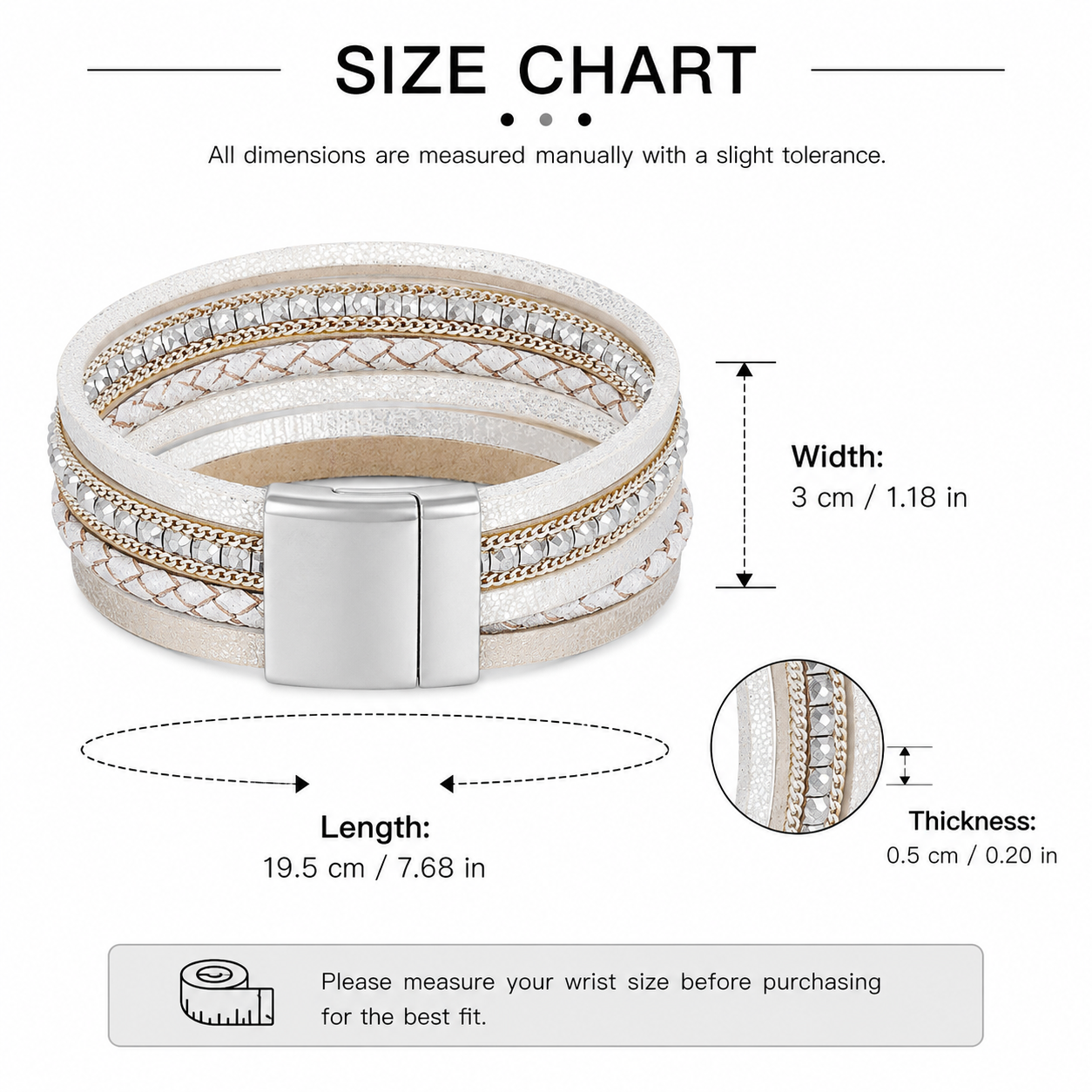 White Bohemian Multi-Layer Leather Bracelet for Women - PU Faux Leather with Alloy Magnetic Clasp - Handwoven Cuff Bangle, Lightweight Fashion Jewelry Accessory Kemu |Fashion Home Kitchen Beauty