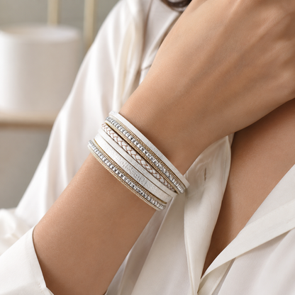 White Bohemian Multi-Layer Leather Bracelet for Women - PU Faux Leather with Alloy Magnetic Clasp - Handwoven Cuff Bangle, Lightweight Fashion Jewelry Accessory Kemu |Fashion Home Kitchen Beauty