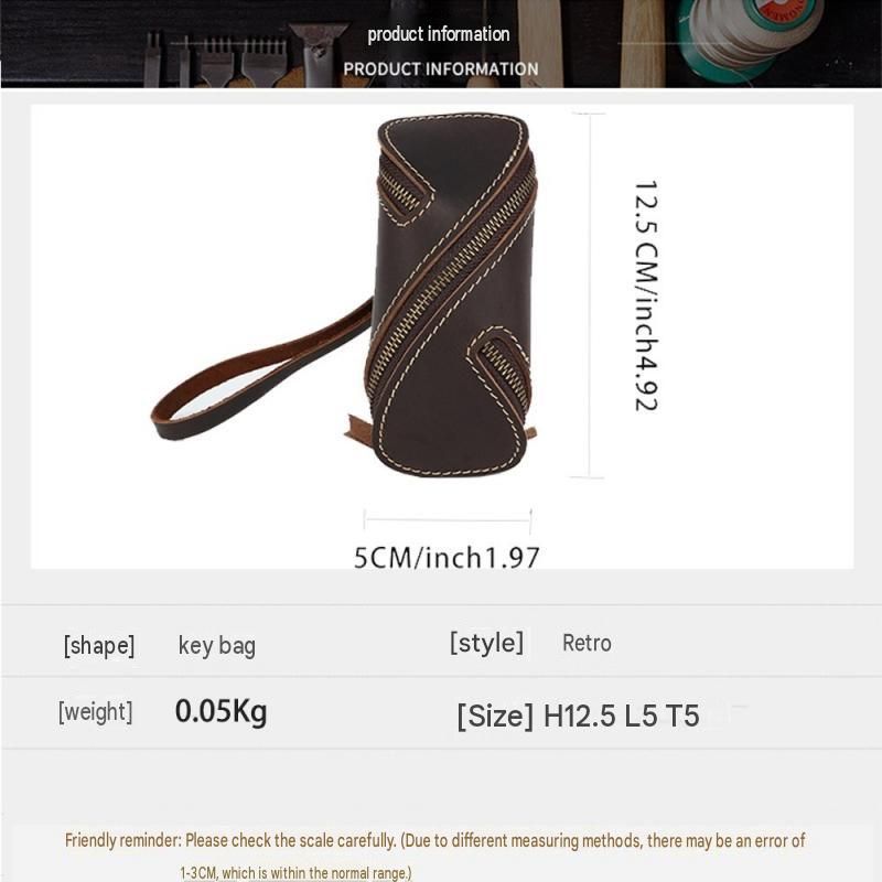 2pcs Retro Genuine Leather Key Pouch（Coffee-colored） -  12.5cm x 5cm - Dual Zipper, Wrist Strap, Belt Loop, Car and Home Key Organizer Kemu |Fashion Home Kitchen Beauty