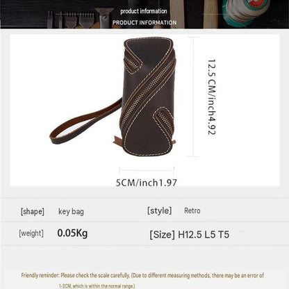 2pcs Retro Genuine Leather Key Pouch（Coffee-colored） -  12.5cm x 5cm - Dual Zipper, Wrist Strap, Belt Loop, Car and Home Key Organizer Kemu |Fashion Home Kitchen Beauty