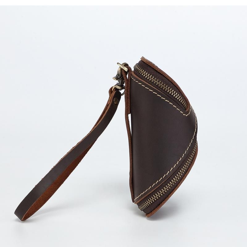 2pcs Retro Genuine Leather Key Pouch（Coffee-colored） -  12.5cm x 5cm - Dual Zipper, Wrist Strap, Belt Loop, Car and Home Key Organizer Kemu |Fashion Home Kitchen Beauty