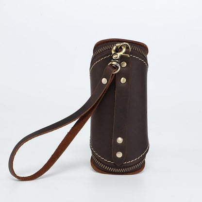 2pcs Retro Genuine Leather Key Pouch（Coffee-colored） -  12.5cm x 5cm - Dual Zipper, Wrist Strap, Belt Loop, Car and Home Key Organizer Kemu |Fashion Home Kitchen Beauty