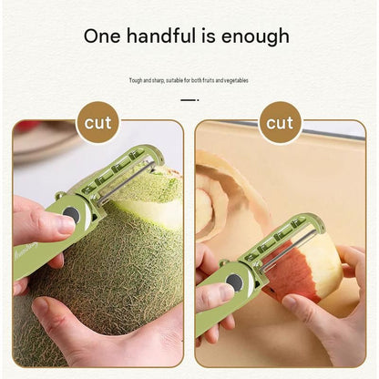 Home Fruit & Vegetable Peeling and Slicing Prep Set-Yellow Folding Peeler and Red Fruit Slicer - Portable Stainless Steel Kitchen Tools for Camping, Home Use, and Travel Kemu |Fashion Home Kitchen Beauty