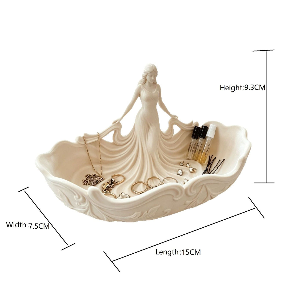 White 15*7.5*9.3cm Elegant Lady Dress Shaped Jewelry Tray - Creative Storage Organizer for Rings Necklaces Earrings, Decorative Vanity Tabletop Display Bowl for Bedroom Dresser Entryway Kemu |Fashion Home Kitchen Beauty
