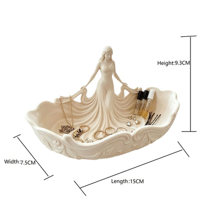 White 15*7.5*9.3cm Elegant Lady Dress Shaped Jewelry Tray - Creative Storage Organizer for Rings Necklaces Earrings, Decorative Vanity Tabletop Display Bowl for Bedroom Dresser Entryway Kemu |Fashion Home Kitchen Beauty