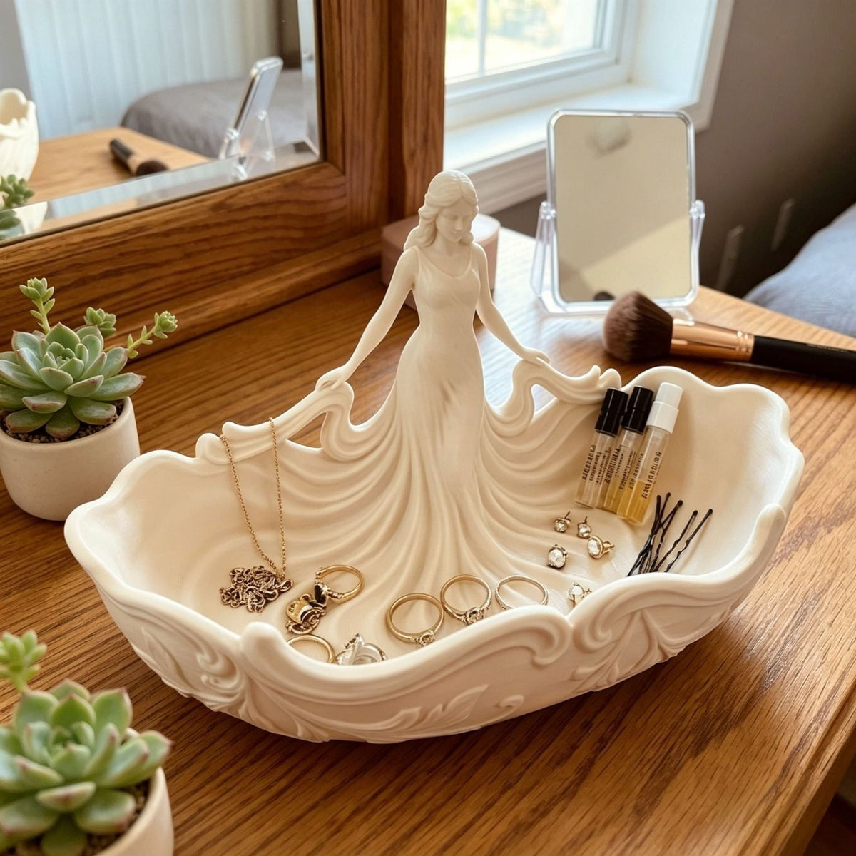 White 15*7.5*9.3cm Elegant Lady Dress Shaped Jewelry Tray - Creative Storage Organizer for Rings Necklaces Earrings, Decorative Vanity Tabletop Display Bowl for Bedroom Dresser Entryway Kemu |Fashion Home Kitchen Beauty