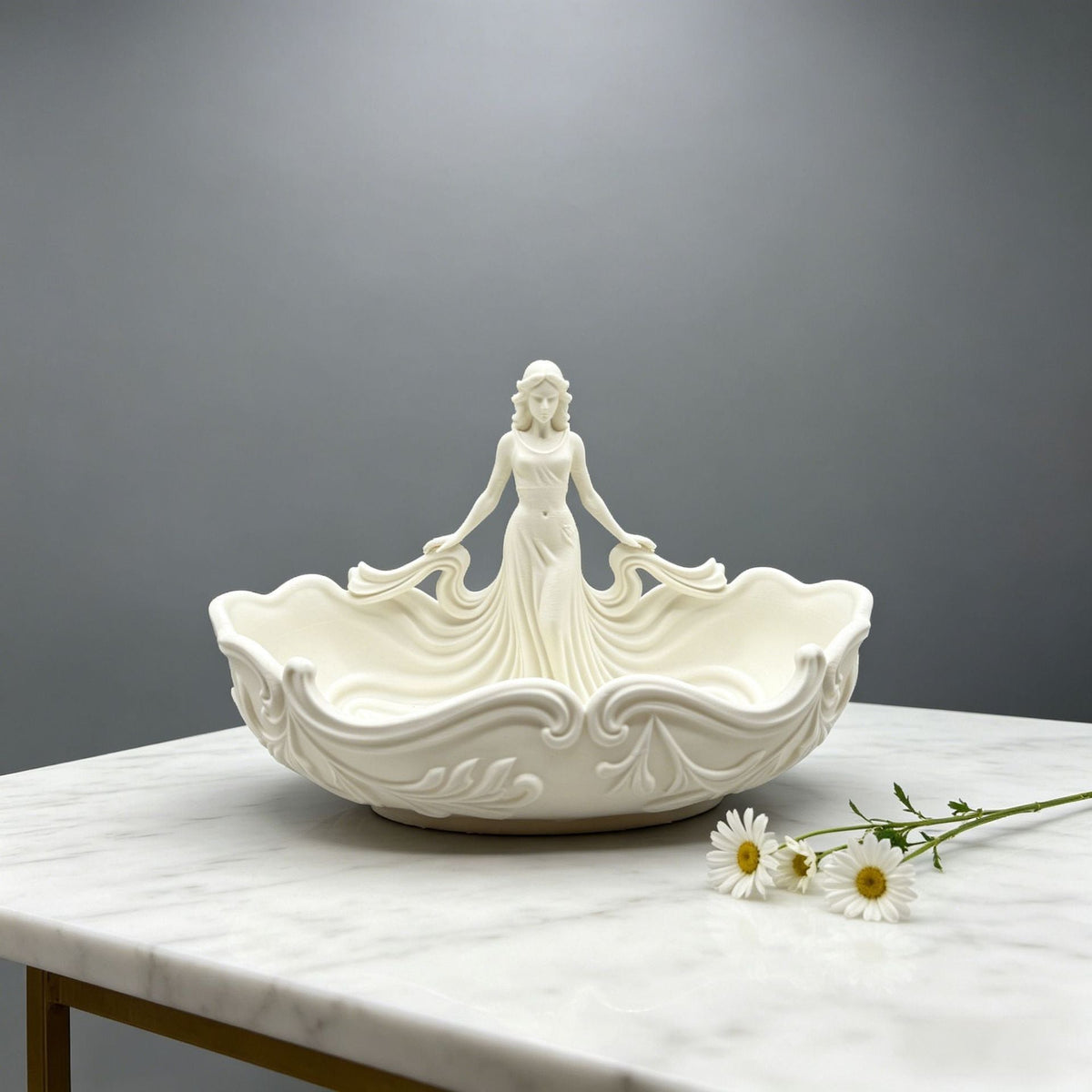 White 15*7.5*9.3cm Elegant Lady Dress Shaped Jewelry Tray - Creative Storage Organizer for Rings Necklaces Earrings, Decorative Vanity Tabletop Display Bowl for Bedroom Dresser Entryway Kemu |Fashion Home Kitchen Beauty