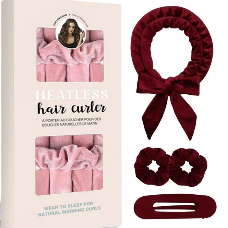 Velvet Heatless Hair Curlers Set, Overnight No-Heat Curling Ribbon with Scrunchies & Hair Clip - Red Kemu |Fashion Home Kitchen Beauty