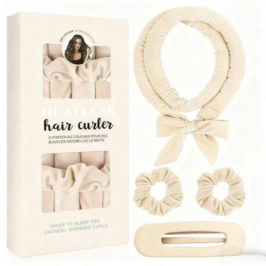 Velvet Heatless Hair Curlers Set, Overnight No-Heat Curling Ribbon with Scrunchies & Hair Clip - Beige Kemu |Fashion Home Kitchen Beauty