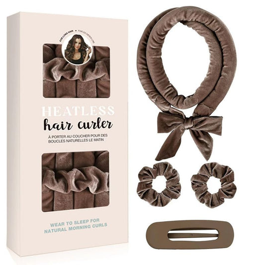 Velvet Heatless Hair Curlers Set, Overnight No-Heat Curling Ribbon with Scrunchies & Hair Clip - Brown Kemu |Fashion Home Kitchen Beauty