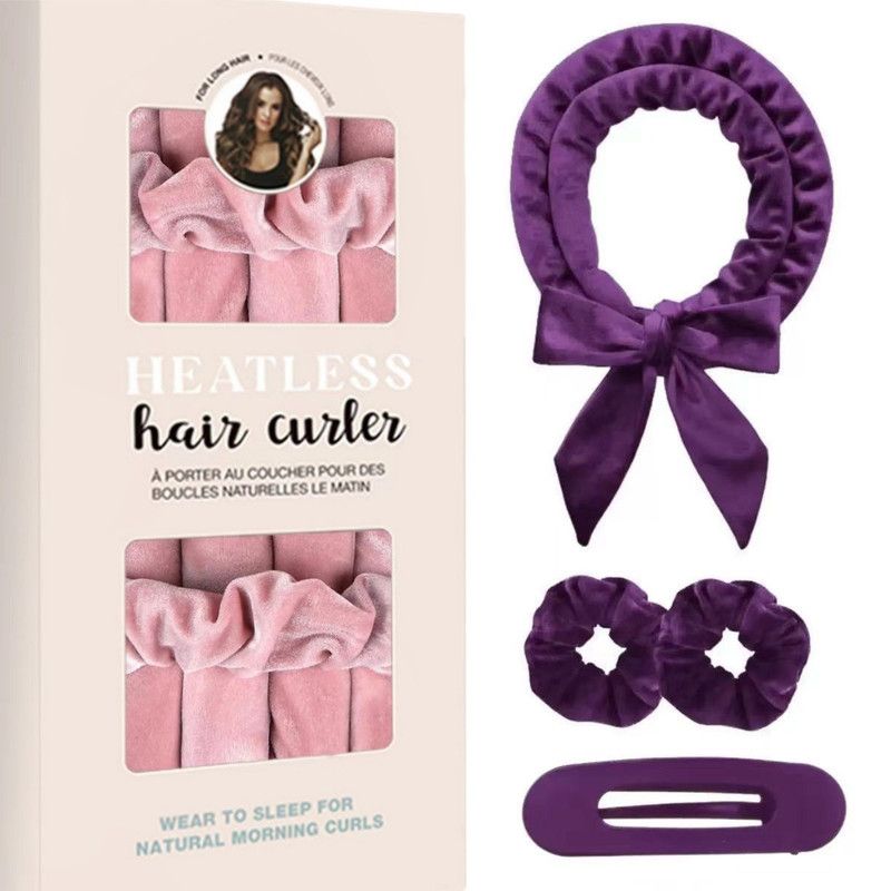 Velvet Heatless Hair Curlers Set, Overnight No-Heat Curling Ribbon with Scrunchies & Hair Clip - Purple Kemu |Fashion Home Kitchen Beauty