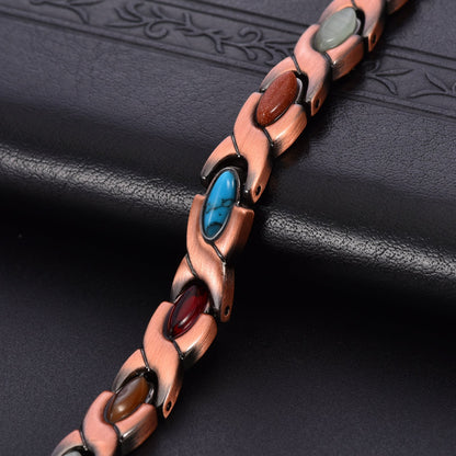 Vintage Copper Tone Magnetic Bracelet Unisex Fish Link Chain with Colourful Stones 19.5cm Bangle for Men and Women Jewellery Gift Kemu |Fashion Home Kitchen Beauty