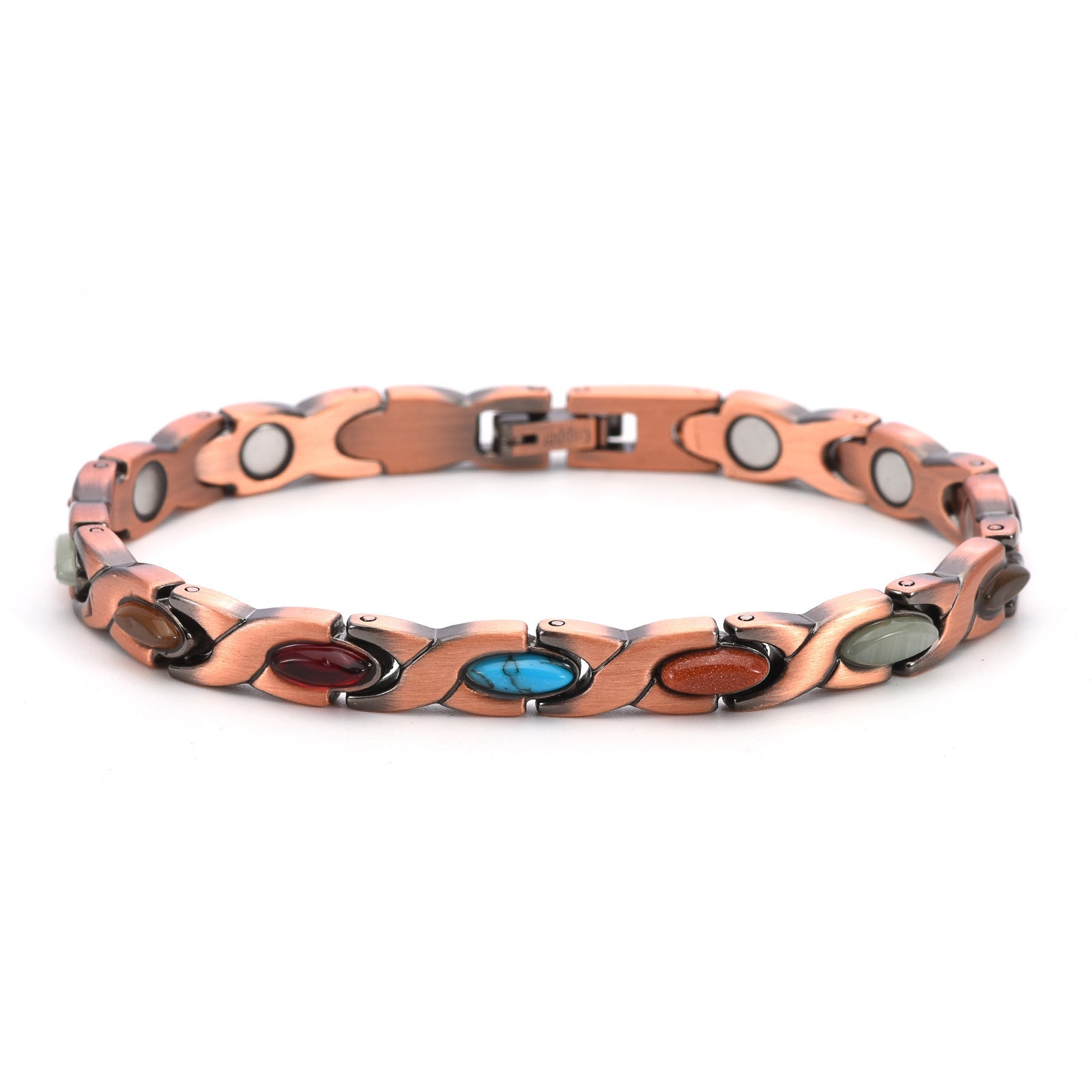 Vintage Copper Tone Magnetic Bracelet Unisex Fish Link Chain with Colourful Stones 19.5cm Bangle for Men and Women Jewellery Gift Kemu |Fashion Home Kitchen Beauty