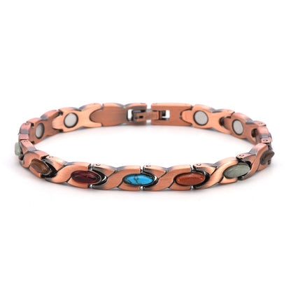 Vintage Copper Tone Magnetic Bracelet Unisex Fish Link Chain with Colourful Stones 19.5cm Bangle for Men and Women Jewellery Gift Kemu |Fashion Home Kitchen Beauty