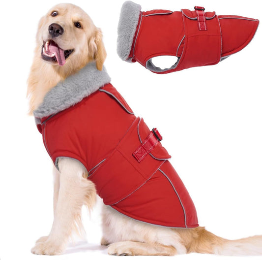 Warm Dog Coat Waterproof Dog Jacket Reflective Vest with Adjustable Buckle Hook & Loop, Windproof Winter Jacket Dogs Coats for Small Medium Large Dogs, Red,L Kemu |Fashion Home Kitchen Beauty