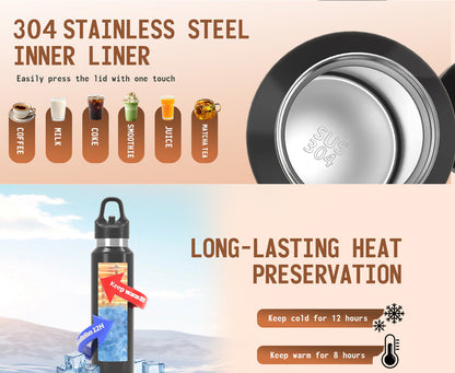Black 680ml Insulated Stainless Steel Water Bottle - Leakproof One-Click Lid Thermal Flask for Hot & Cold Drinks Kemu |Fashion Home Kitchen Beauty