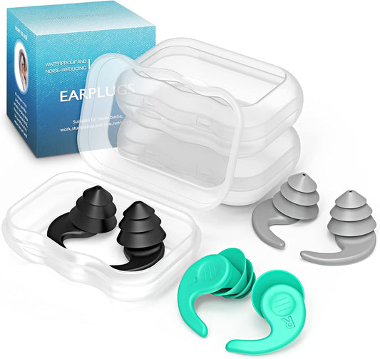 Set of earplugs in a clear case with packaging in the background