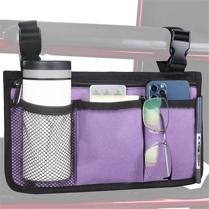Wheelchair Side Bag, Armrest Storage Pouch with Cup Holder Use of Waterproof Fabric, for Most Wheelchairs, Walkers or Rollators (Purple) Kemu |Fashion Home Kitchen Beauty