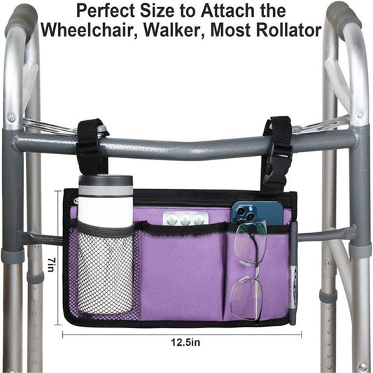 Wheelchair Side Bag, Armrest Storage Pouch with Cup Holder Use of Waterproof Fabric, for Most Wheelchairs, Walkers or Rollators (Purple) Kemu |Fashion Home Kitchen Beauty