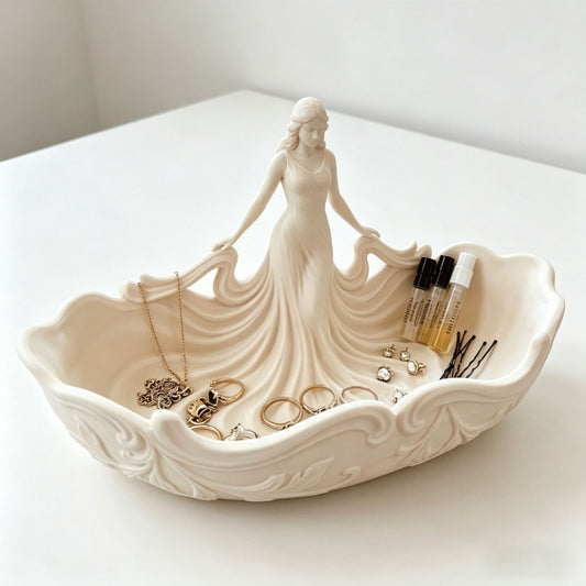 White 15*7.5*9.3cm Elegant Lady Dress Shaped Jewelry Tray - Creative Storage Organizer for Rings Necklaces Earrings, Decorative Vanity Tabletop Display Bowl for Bedroom Dresser Entryway Kemu |Fashion Home Kitchen Beauty