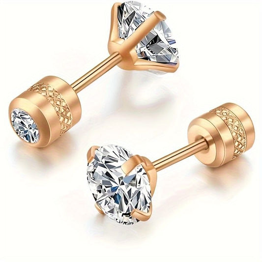 White Synthetic Diamond Earrings Embossed Floral Pattern Stud Earrings - Rose gold - Size 01 Kemu |Fashion Home Kitchen Beauty